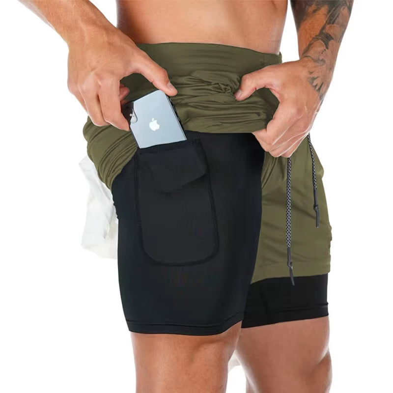 2020 Summer Running Shorts Men 2 in 1 Sports Jogging Fitness Shorts Training Quick Dry Mens Gym Men Shorts Sport Gym Short Pants